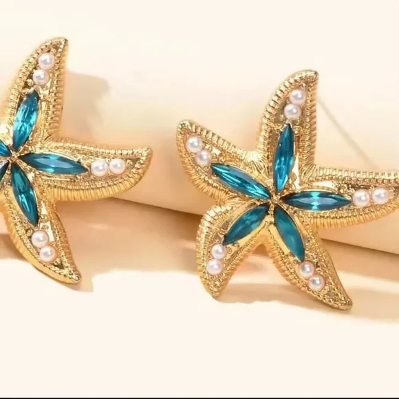 Blue Starfish Earrings – Ocean-Inspired Statement Jewelry - Picture 4 of 4